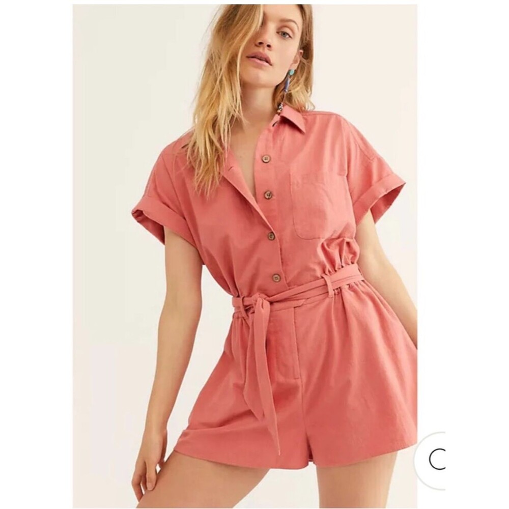 Free People Brown No Plans Utility Romper Small NWT